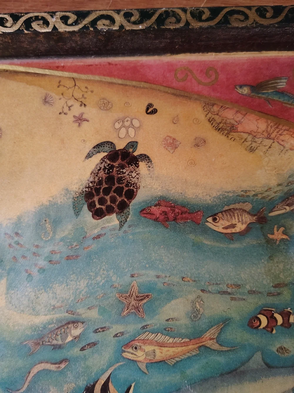 Sea Life Decorative Serving Tray - Blue/Tan